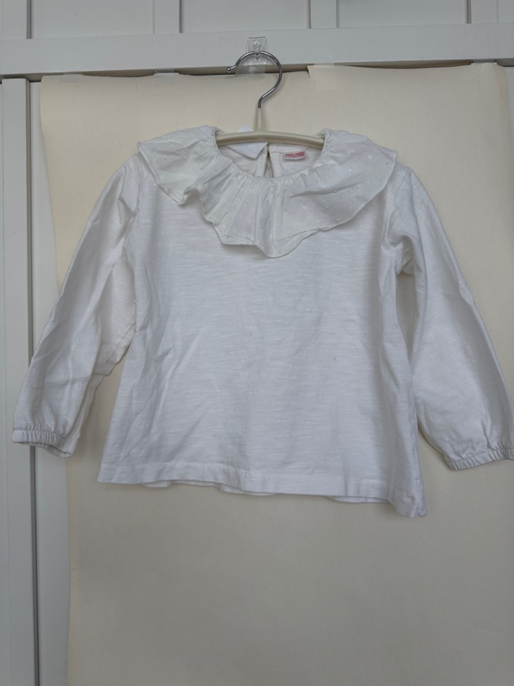 Zara White Long-Sleeve Ruffle Collar Top - Girls